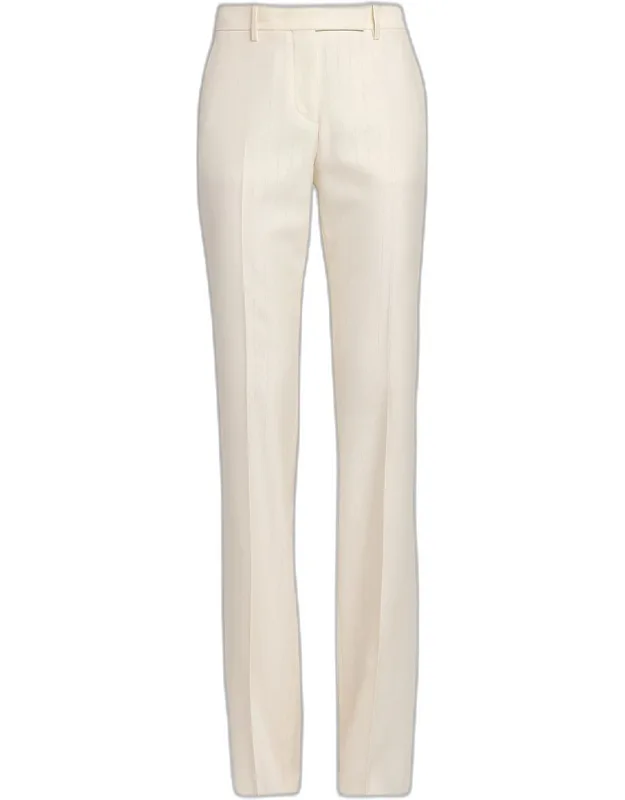 Shadow Striped Wool-silk Straight-leg Trousers