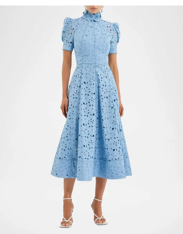 Eyelet Floral Cotton Midi Dress