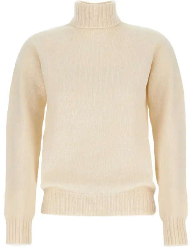 Flat-knit Wool Turtleneck Sweater