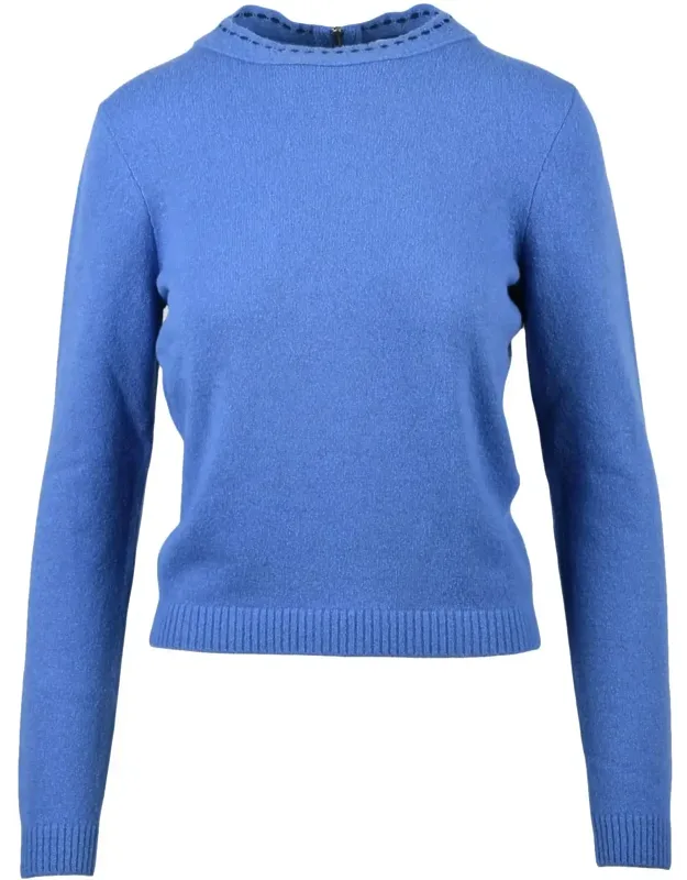 Crew Neck Sweater With Ribbed Cuffs And Subtle Neckline Detail