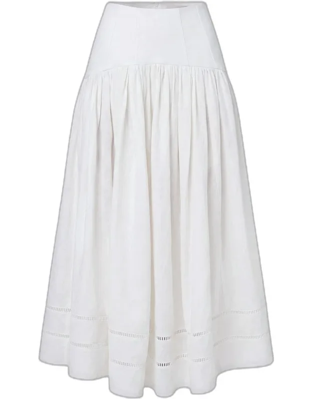 Linen Drop-waist Midi Skirt