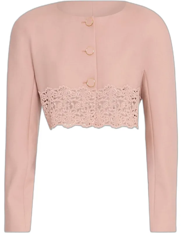Guipure Lace & Wool Crop Sweater