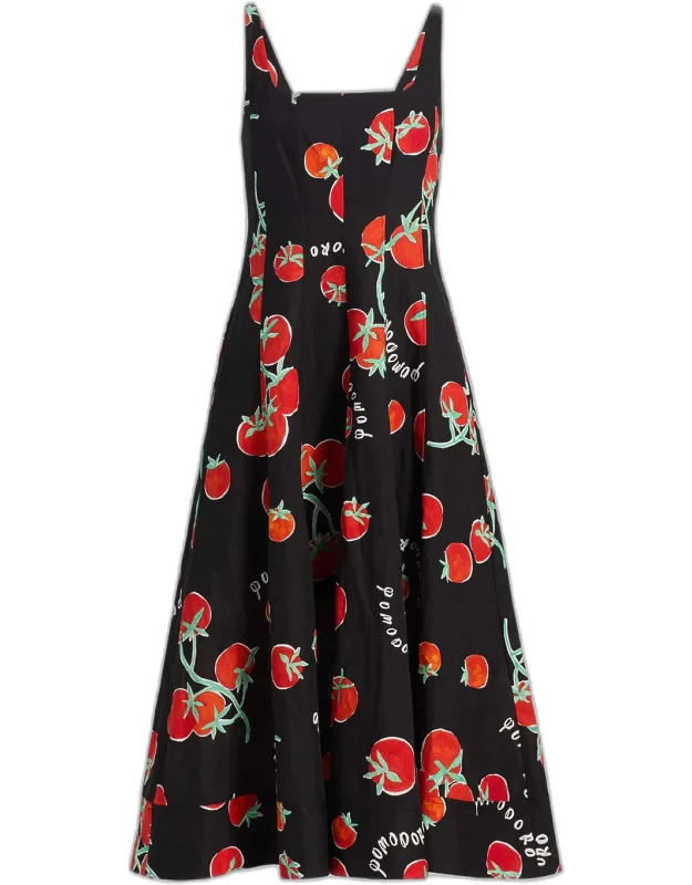 Pomodoro-print A-line Midi Dress