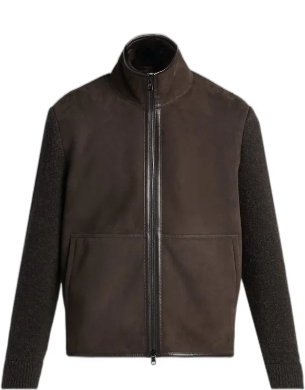 Suede Hybrid Knit Shearling-lined Jacket