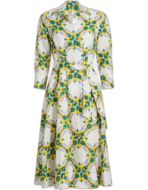 Lattice Tie-waist Midi Shirtdress