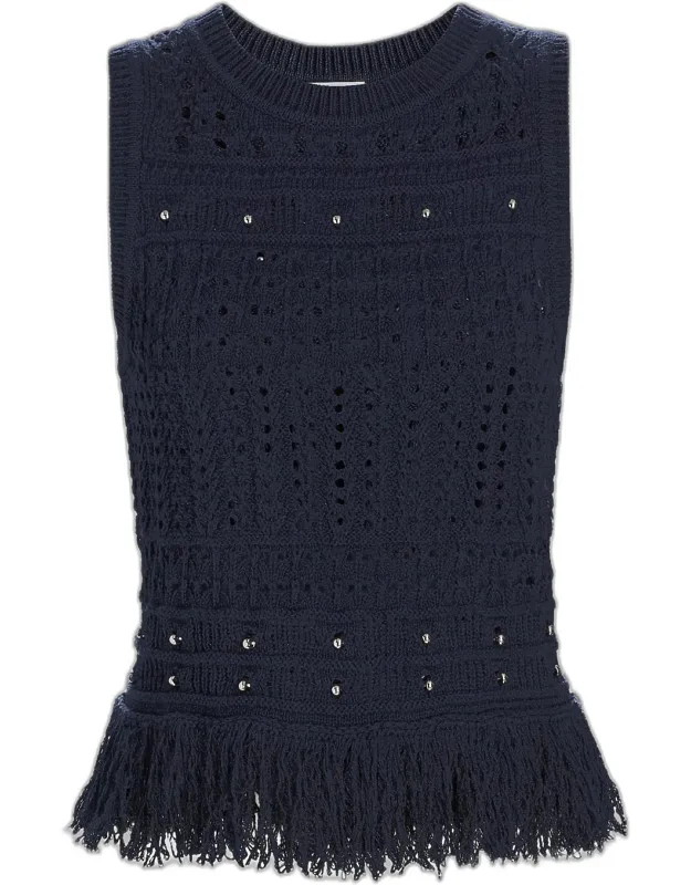 Beaded Fringe Knit Sleeveless Top