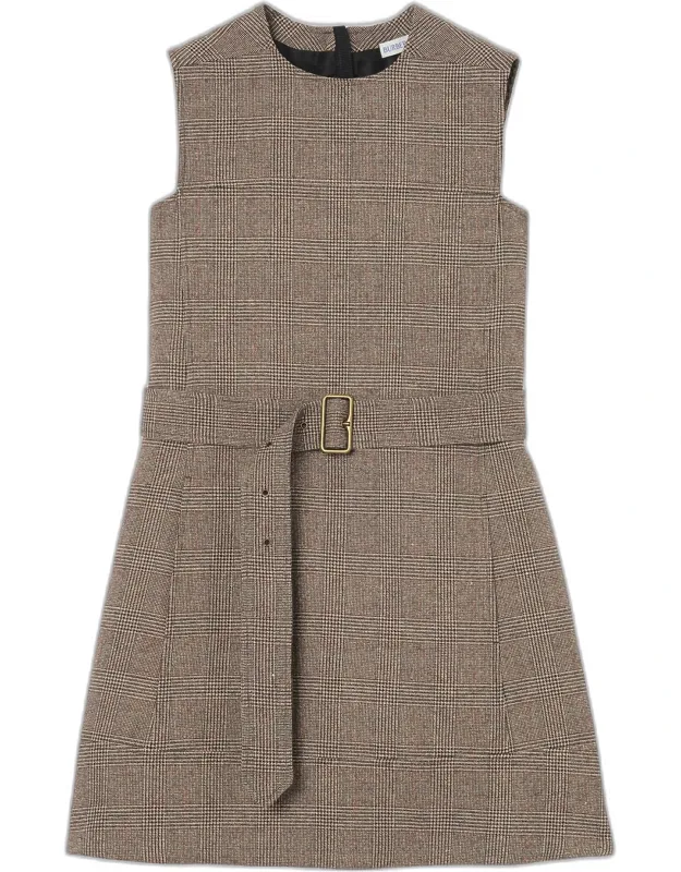 Sleeveless Prince Of Wales Check Belted Mini Dress