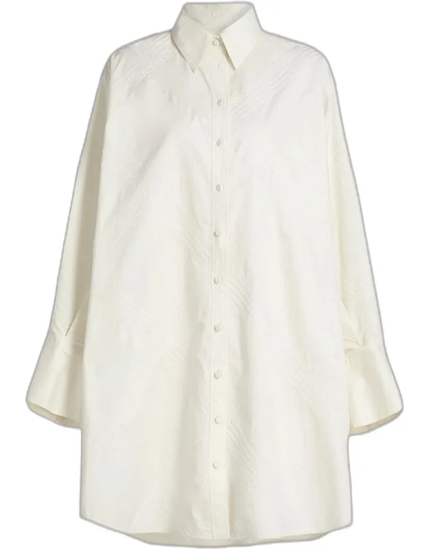 Embroidered Cotton-blend Mini Shirtdress