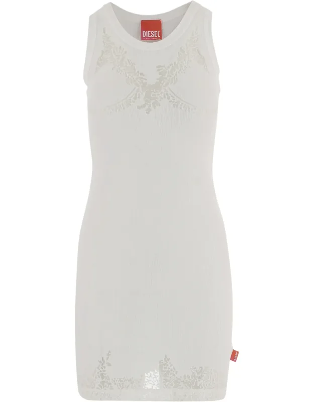Round Neck Sheer Cotton-blend Dress