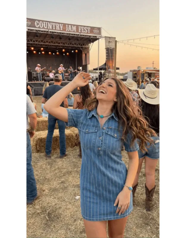 Denim Rhinestone Striped Western Mini Dress