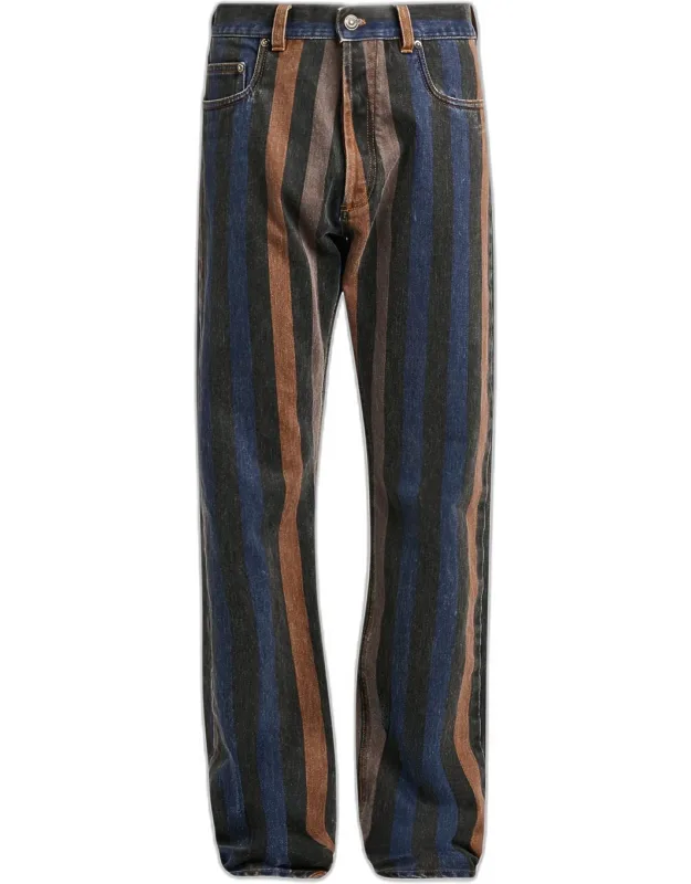 Striped Cotton Straight-leg Jeans