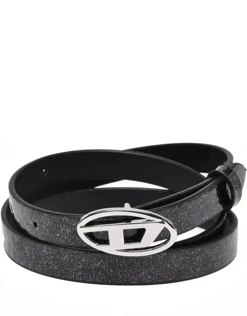 Leather Belt With Glitter Accents And Silver Buckle