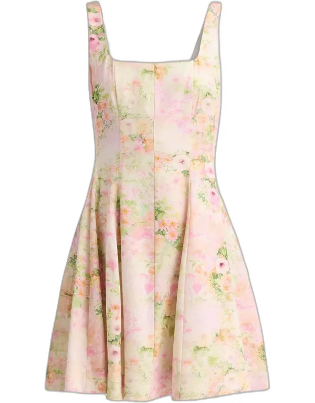 Floral Pleated A-line Mini Dress
