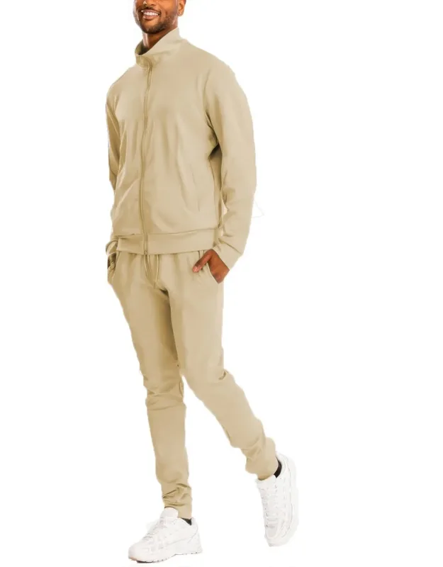 Full Zip Up Solid Track Jacket Set