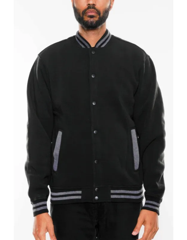 Fleece Snap Button Varsity Jacket