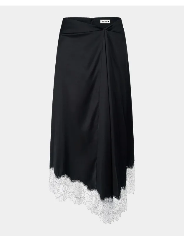 Lace-trim Silk Midi Skirt