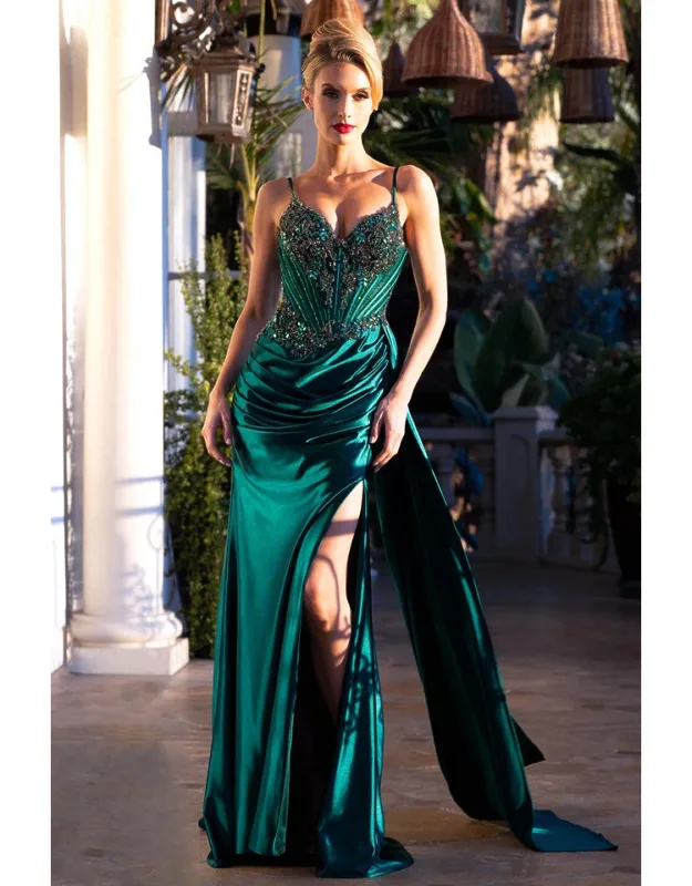 Sleeveless Beaded Corset Prom Dress Luxury Embellished Satin Evening Gown