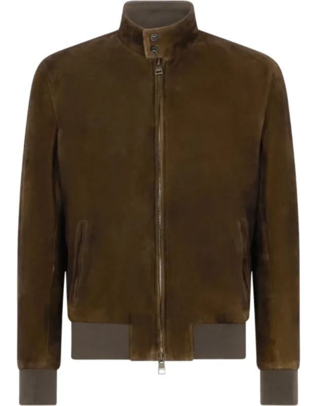 Sleek Leather Bomber Jacket With Stand Collar And Minimalist Design