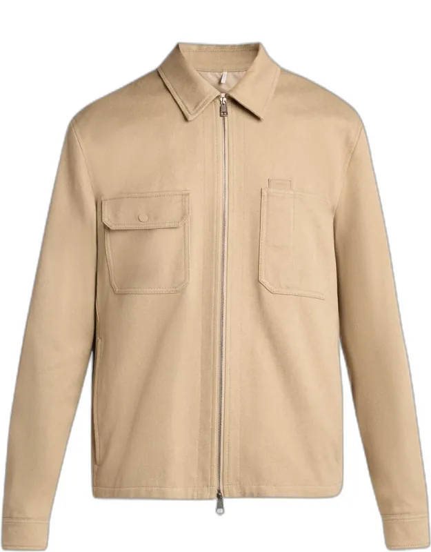 Cotton Leather-logo Shirt Jacket