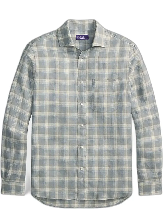 Twill Plaid Pocket Button-down Shirt