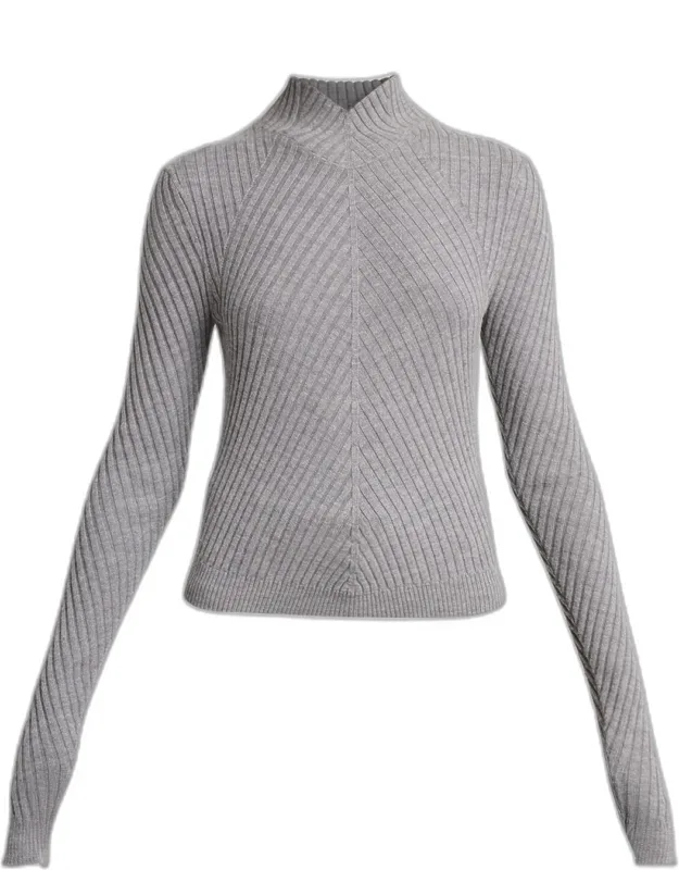 Mock-neck Diagonal Ribbed Sweater