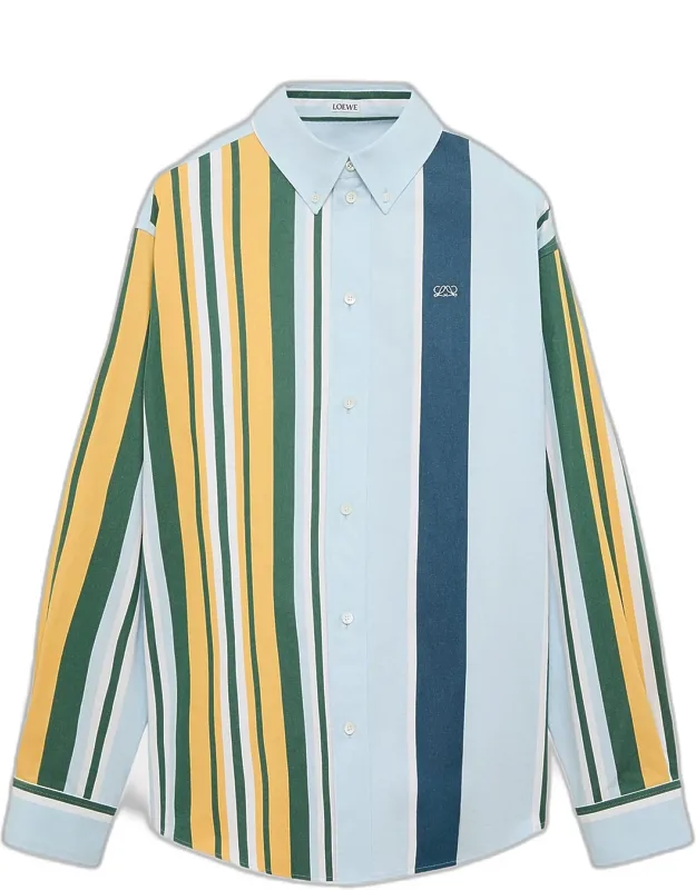 Variegated Stripe Twill Button-down Shirt