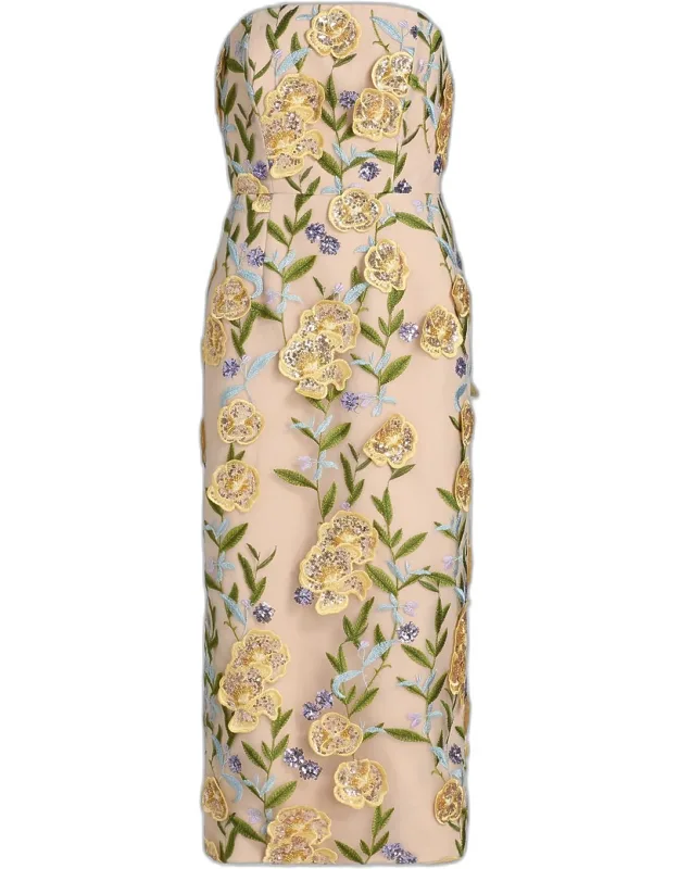 Embroidered Strapless Midi Dress