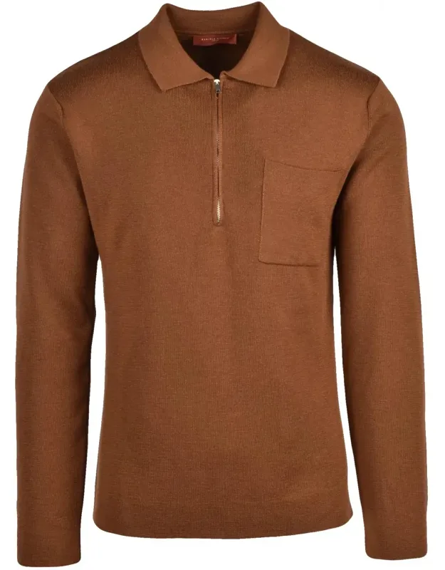 Refined Knit Polo Shirt With Short Zipper Placket