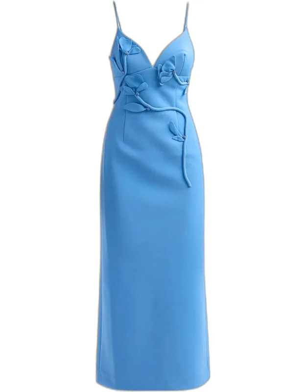 Floral Appliqué Midi Dress