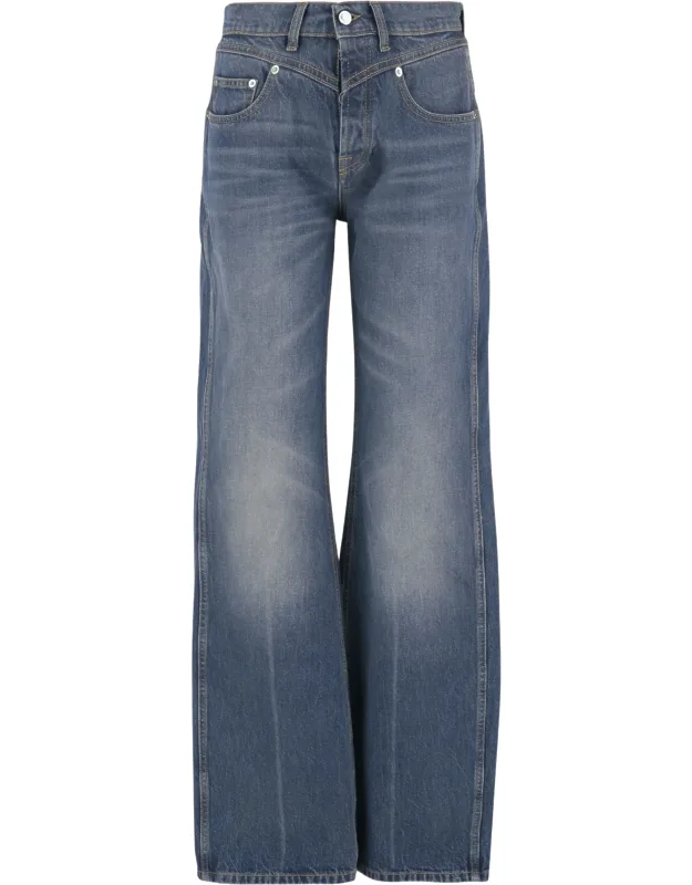 Wide-leg Washed Denim Jeans