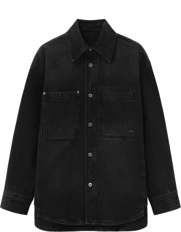 Textured Cotton Shirt With Logo Details And Dual Patch Pockets