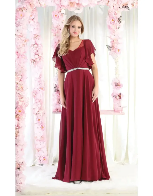 V-neck Bell Sleeve Chiffon A-line Dress