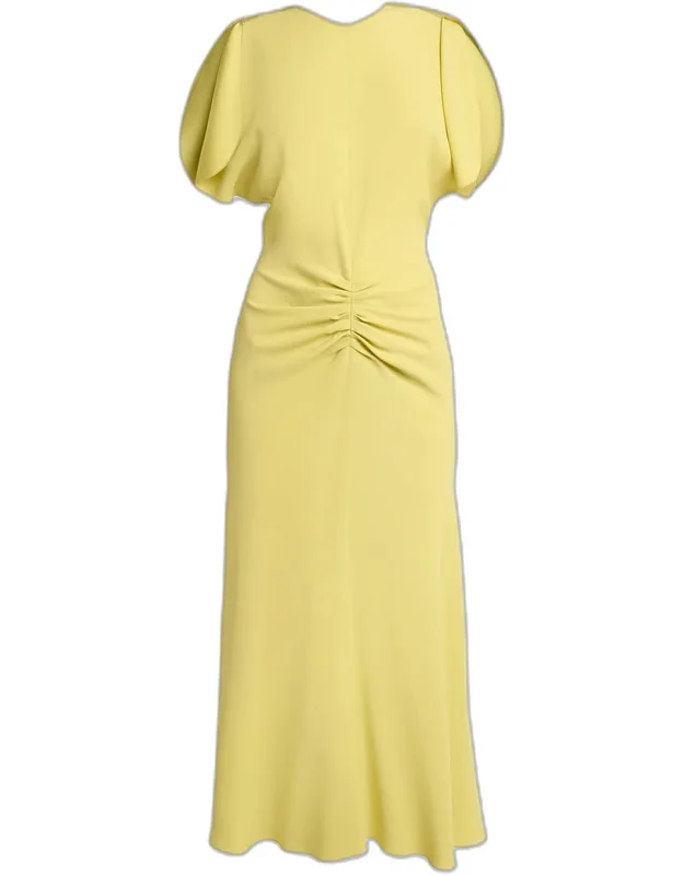 Gathered Crepe Back Satin Midi Dress