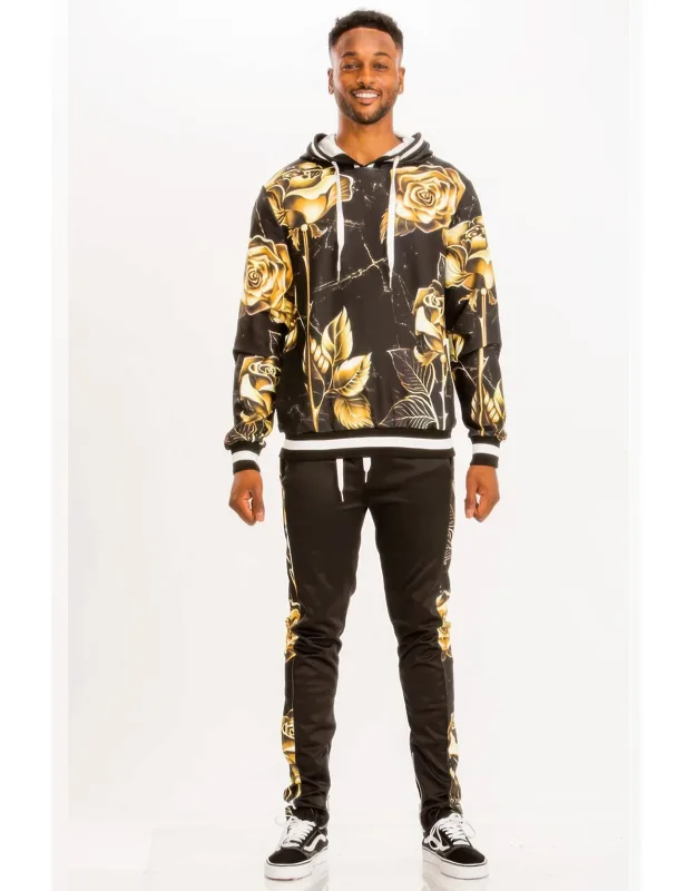 Print Hoodie And Sweat Set, Soft And Stretchy Fabric, Relaxed Fit