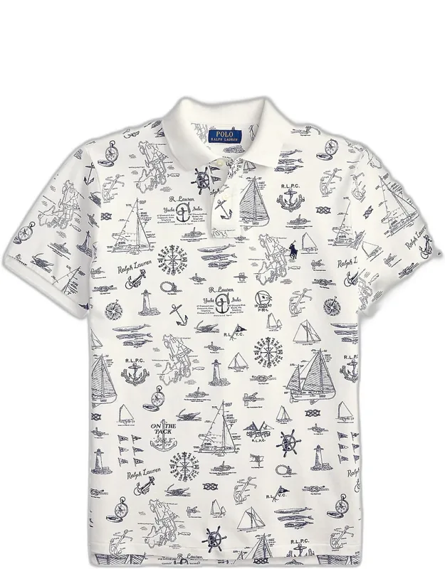 Printed Mesh Slim-fit Polo Shirt