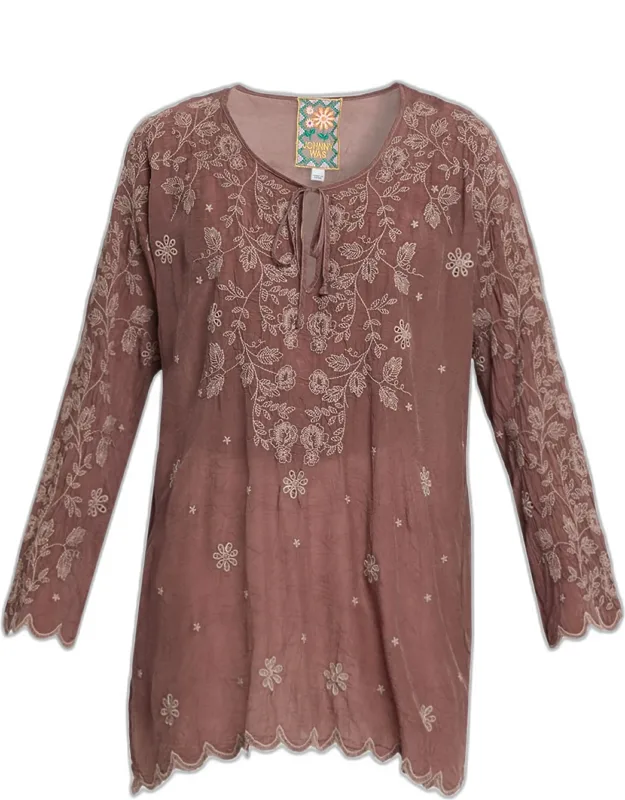 Floral-embroidered Cupro Tunic