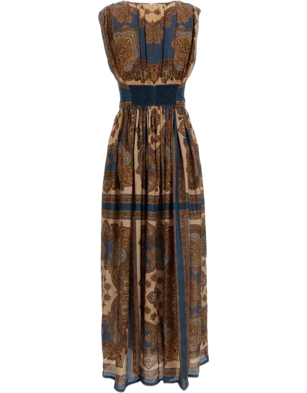 Paisley Pattern Silk Habotai Maxi Dress