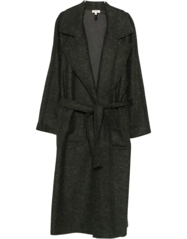 Straight Silhouette Long Coat With Tie Belt And Side Pockets