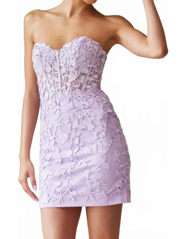 Embroidered-lace Strapless Mini Dress