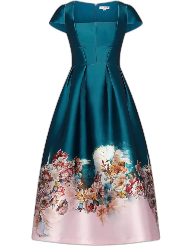 Floral Satin Tea-length Dress