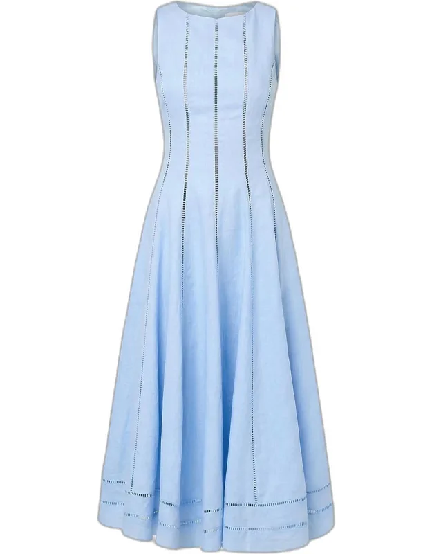 Linen Lattice-trim Midi Dress