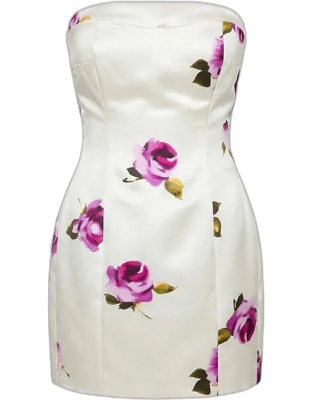 Floral Satin Strapless Mini Dress