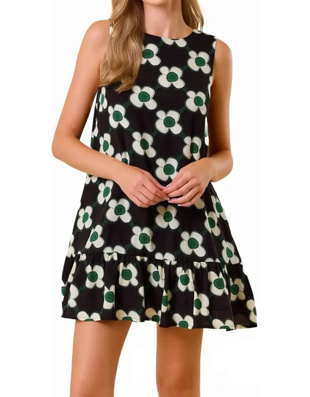 Floral Twill Tie Back Mini Dress