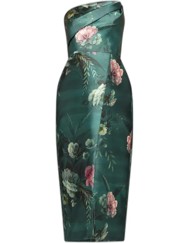 Floral Satin Tea-length Dress