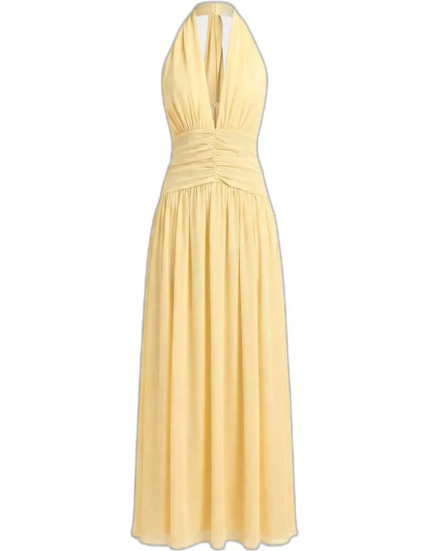 Pleated Scarf-detail Georgette Maxi Dress