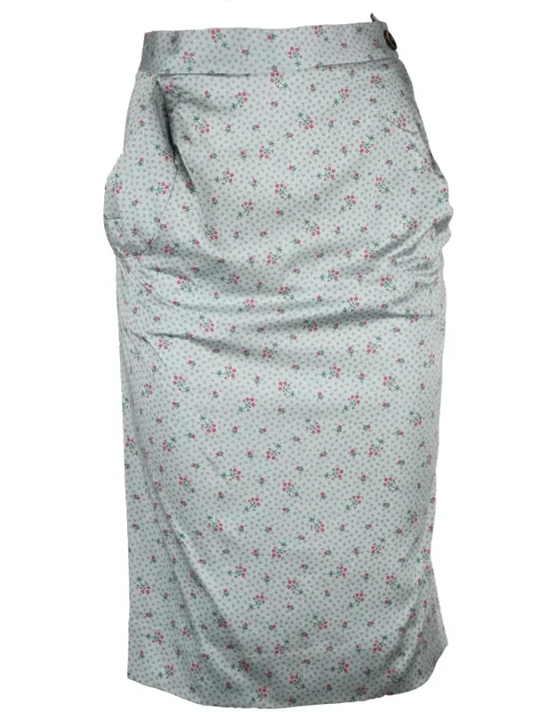 Floral Pattern Longuette Skirt With Side Pockets And Zip Closure