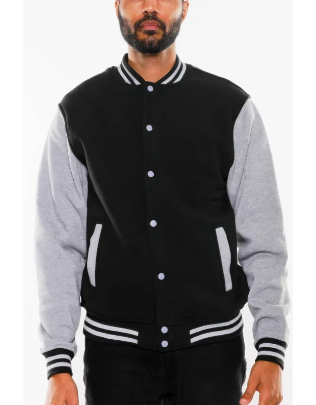Fleece Snap Button Varsity Jacket