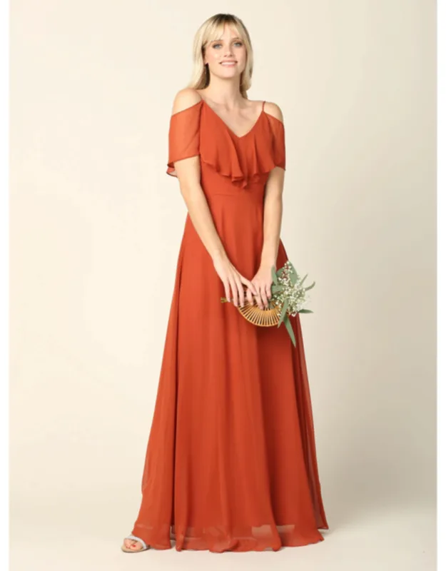 Cold Shoulder Ruffle Chiffon Dress