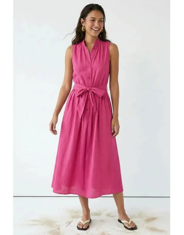 Sleeveless Belted Maxi Shirt Dress
