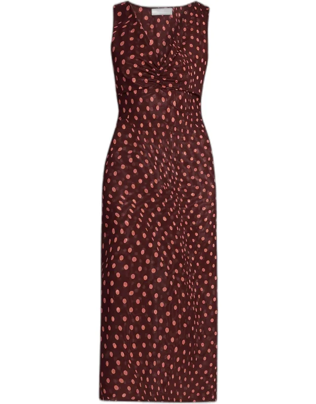 Polka Dot Mesh V-neck Midi Dress